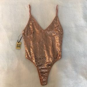 Forever 21 ✨ Sequin Bodysuit Rose Gold